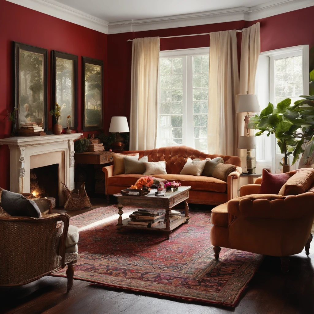 A living room with a couch and a book on the white flannel rug