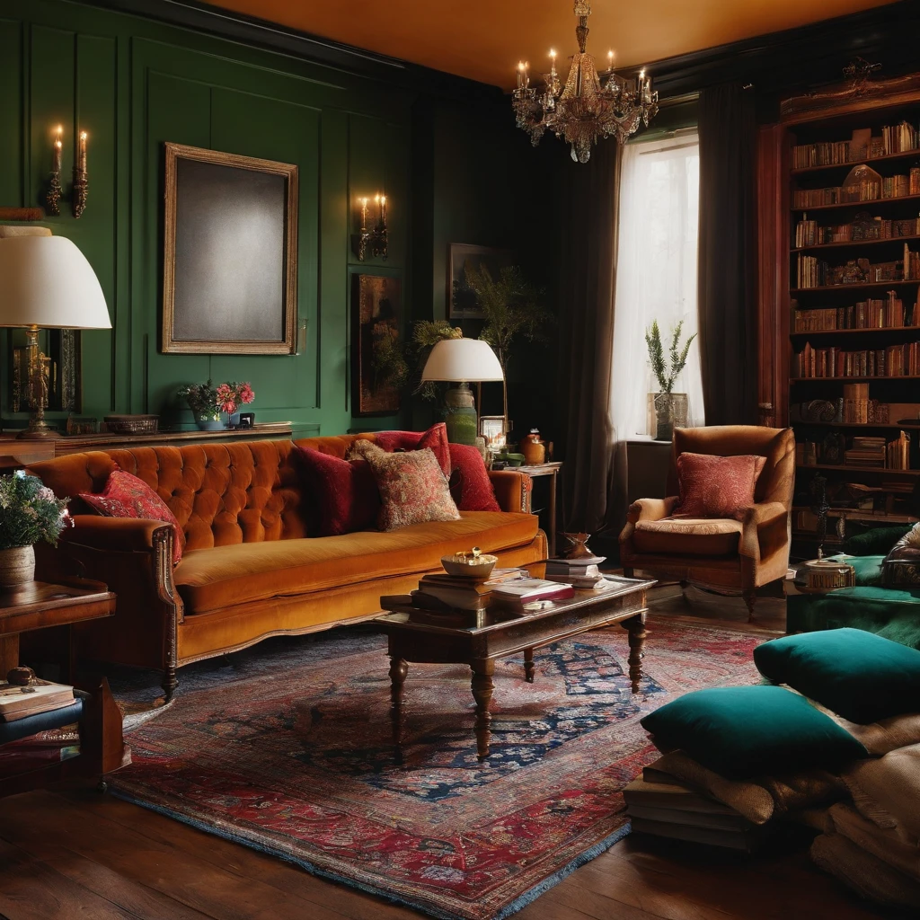 A living room with a couch and a book on the white flannel rug