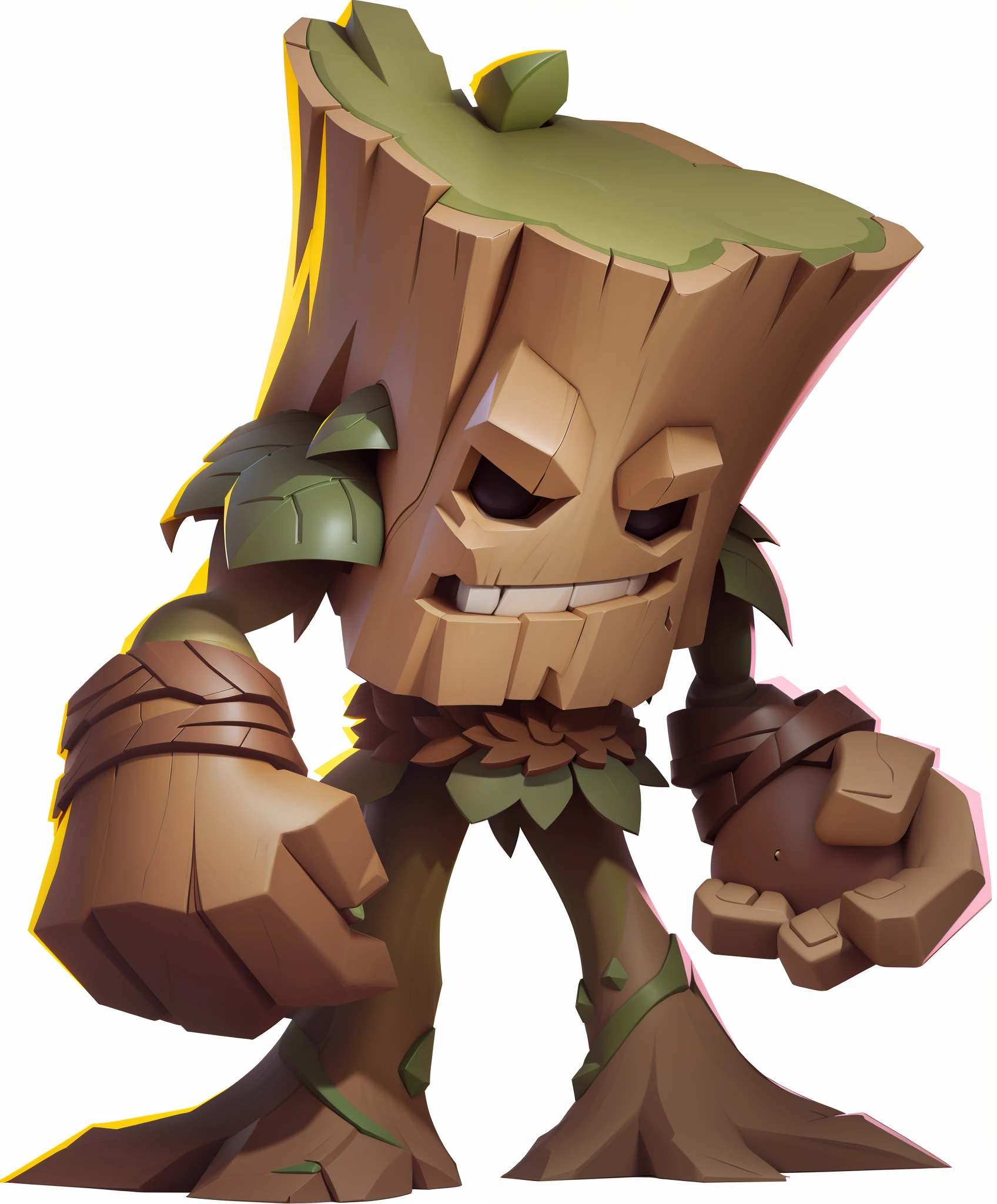 European and American cartoon style，Clash of Clans Royale style，Cartoon image of a tree，There are faces and arms,mano， treant, Groot, arte renderizada, Stylized game art, Jane wood art style, stylized as a 3d render, Stylized concept art, Stylized 3 D, plant monster, wakfu colors + symetry, 3 d render stylized, character art of maple story, Stylized art