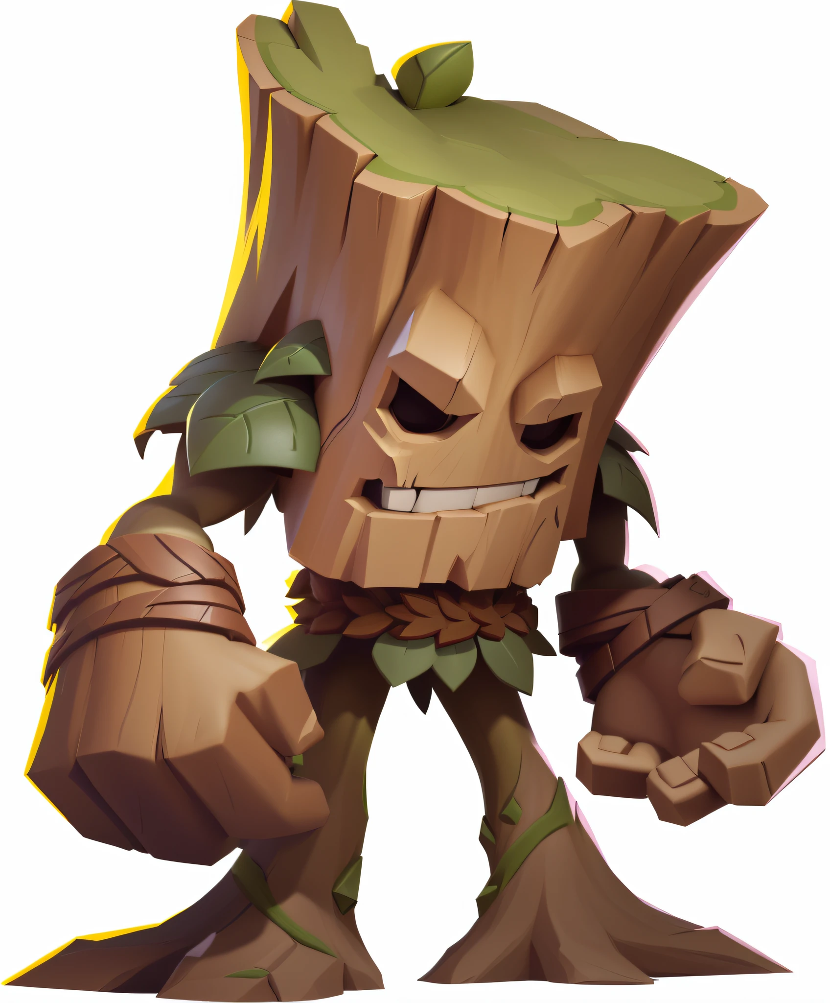 European and American cartoon style,Clash of Clans Royale style,Cartoon image of a tree,There are faces and arms,mano, treant, Groot, arte renderizada, Stylized game art, Jane wood art style, stylized as a 3d render, Stylized concept art, Stylized 3 D, plant monster, wakfu colors + symetry, 3 d render stylized, character art of maple story, Stylized art