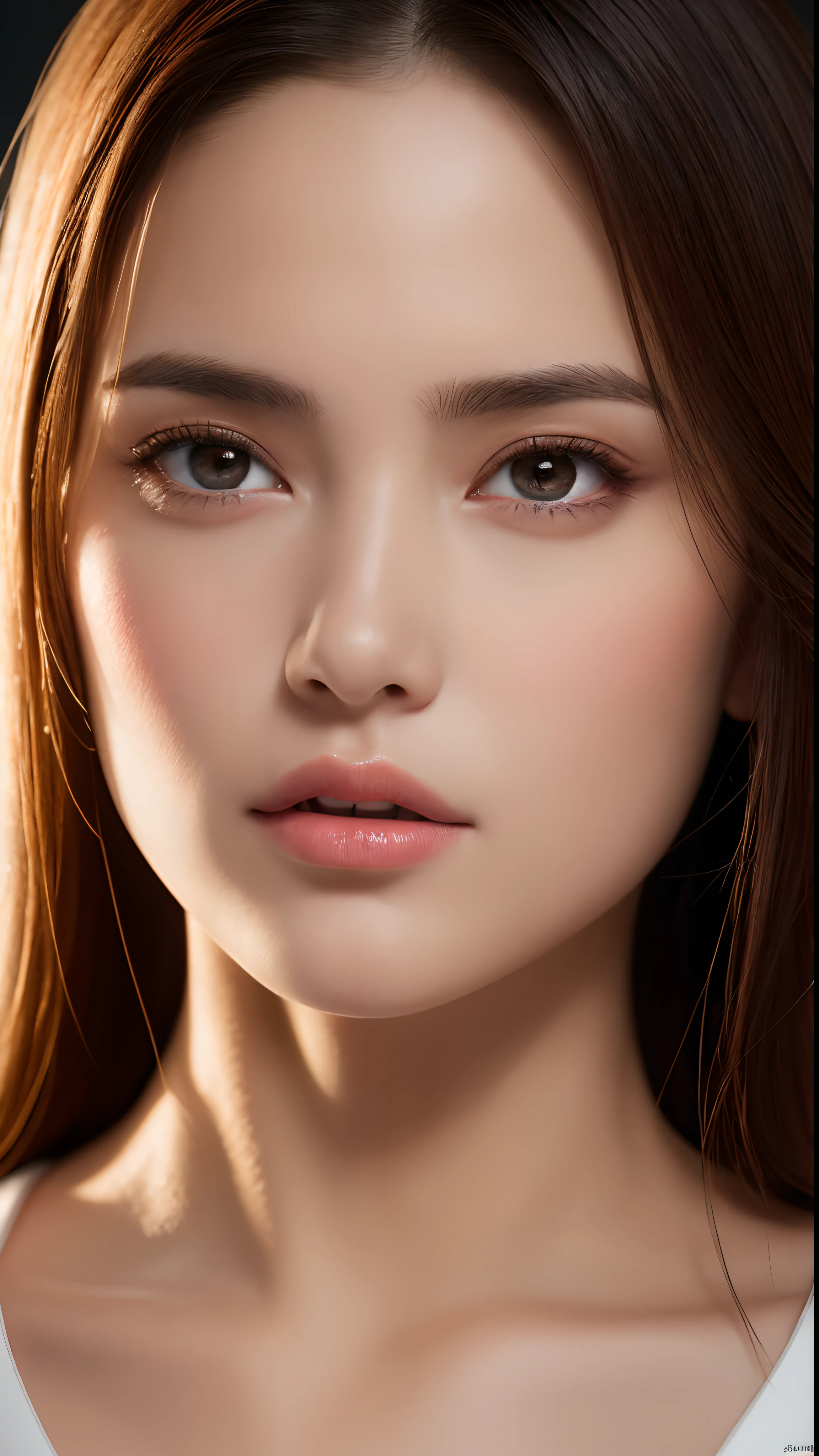 lifelike, (8K high-resolution:1.3),(Raw foto:1.2), (Photorealsitic:1.37), (masterpiece: 1.2), ((1 girl)) with a perfect body, Super fine face and eyes, long dark brown hair, V-neck Tank top of random colors: 1.2, black tennis skirt, big breast, Expose cleavage, beautiful detailed girl, extremely detailed eye and face, beautiful detailed eyes, thin makeup, clear facial features, professional lighting, photon mapping, radiosity,