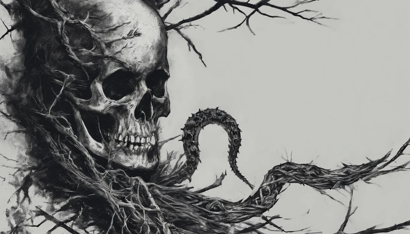 Recording style, Torch and a thorny branch forming a cross with serpents and skull, CAULDRON, foice, Full HD, simbolo do demonio