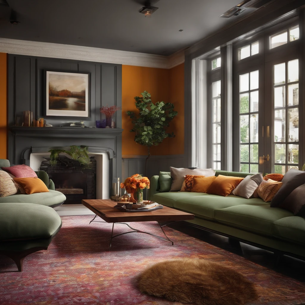 Modern living room with sofa and white flannel carpet