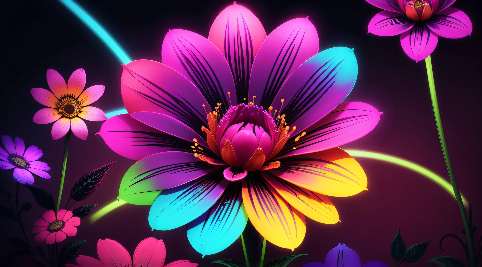 Psychedelic flowers neon vibrant colors