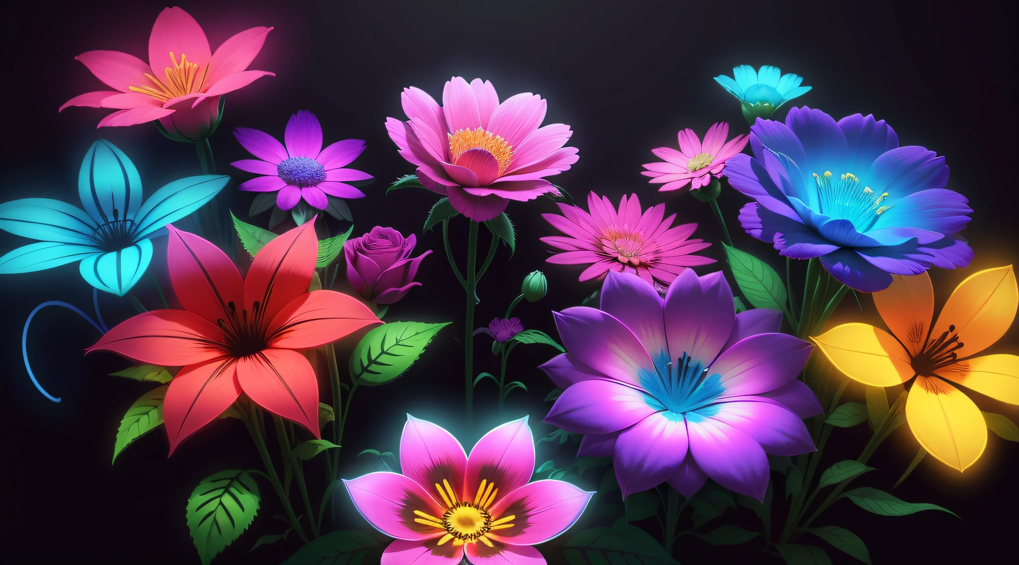 Psychedelic flowers neon vibrant colors