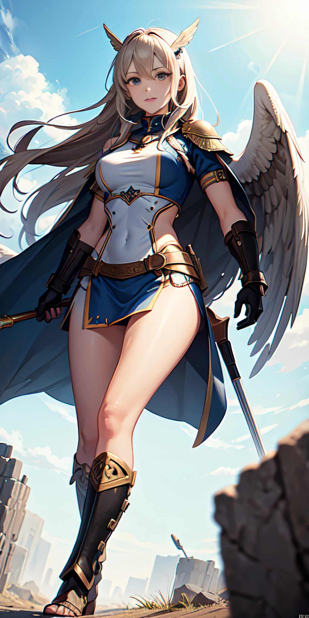 A naked woman knight holding a giant sword.