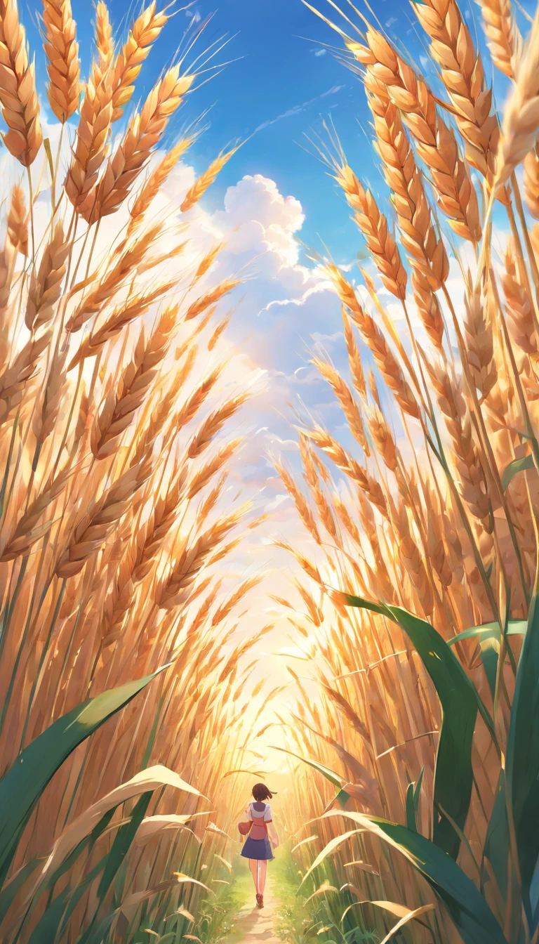 Masterpiece, best quality, (very detailed CG unified 8k wallpaper) (best quality), (best illustration), (best shade) naturally harvested wheat, super detailed, harvester, white clouds, blue sky, no humans --v6