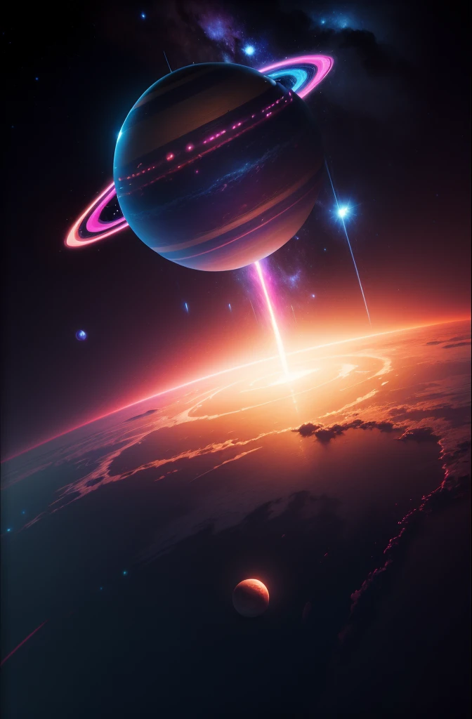 A galaxy with neon-style planets