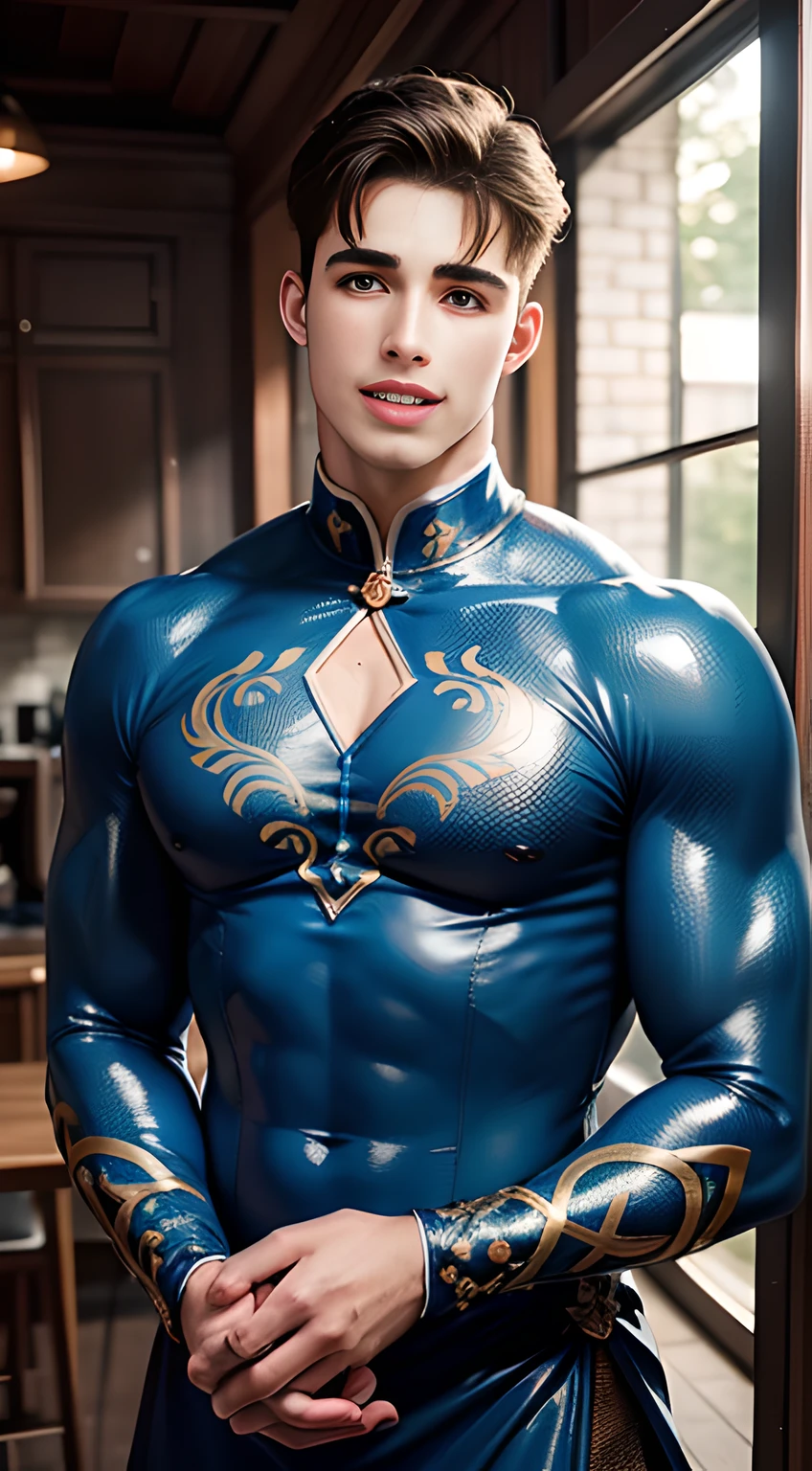 masterpiece, ((masterpiece)), Best quality, complex parts, expressive eyes, perfect face, detailed face, Highly detailed and fine figurine, Ultra-realistic, detailed body, detailed pectoral muscles, ((male focus)), detailed muscles, convex, не носить топы A handsome boy, , athletic build, ideal body, aesthetically beautiful, erotically tempting, seducing, offering himself With a beautiful sexy tango panti With round perfect buttocks, muscular, sweaty after a workout, In a Venetian mask with peacock and bird of paradise feathers, In White, red and gold colors, diamond chips all over the body