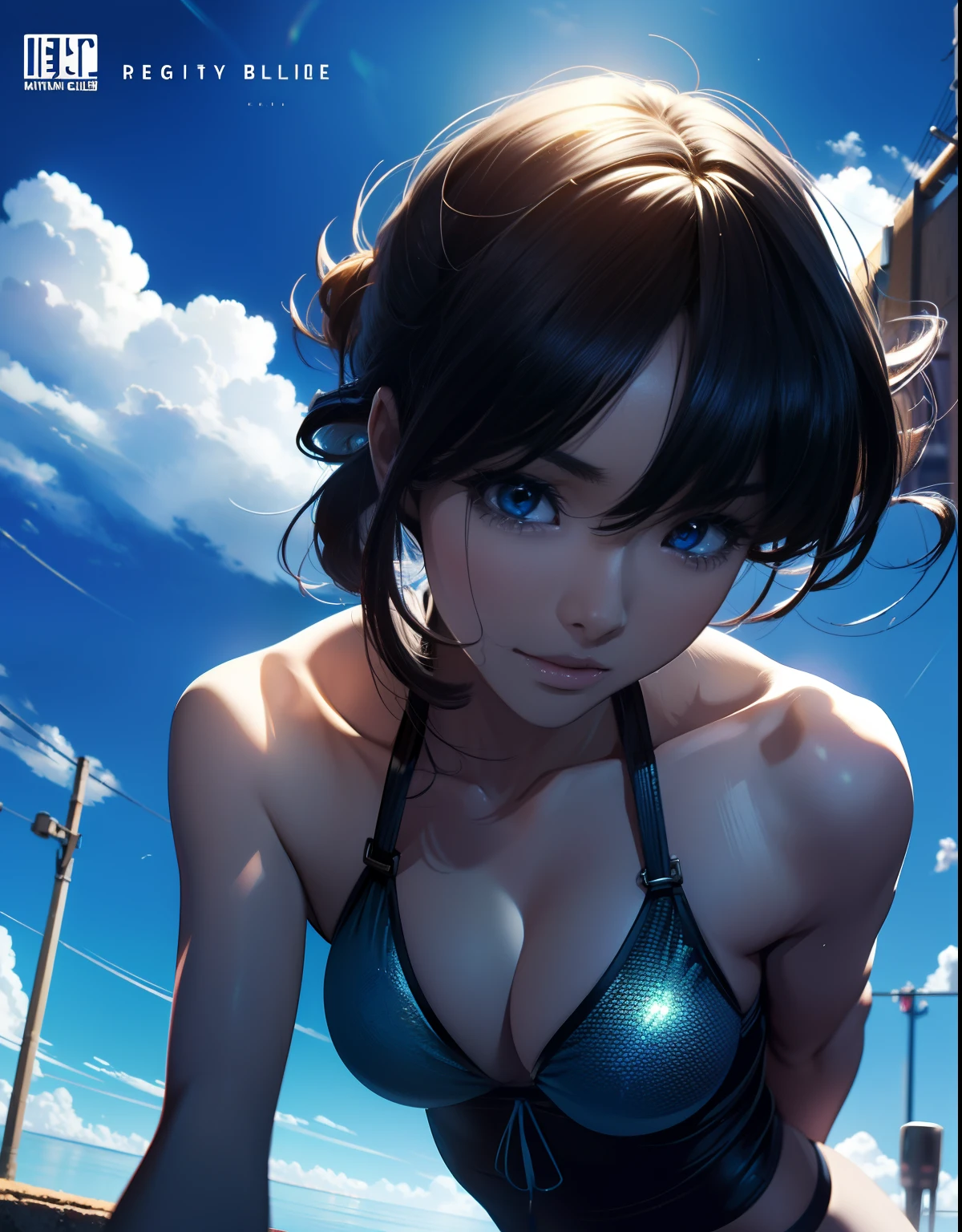 (Cinematic Digital Artwork: 1.3), High quality, masutepiece, of the highest quality, Super Detail, Illustration, [4K Digital Art]、One Woman, Clavicle beauty, 鎖骨, light, wanting, Blue sky, positive, challenge, motivation, brilliance, Dynamic perspective