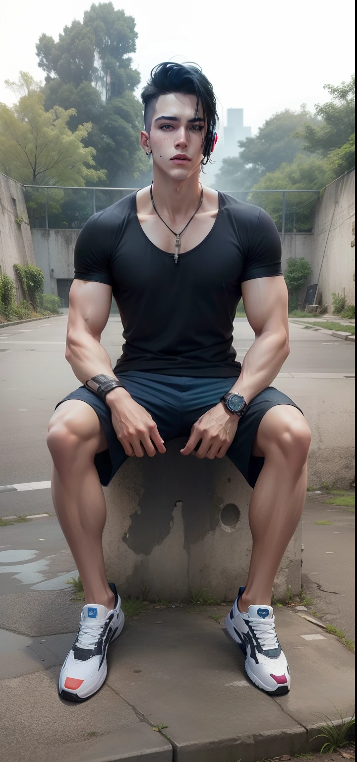 18-year-old boy, basketball playground, Protruding panties, White socks, Sit on the ground, legs are open, perspire, chest muscle, musculature, Cute face, White and tender skin, rough breath, torogao, Black hair, A high resolution, hyper HD, No clothes, Handsome face, High details, Textured skin, High quality, Best quality, Masterpiece, 4K, highres