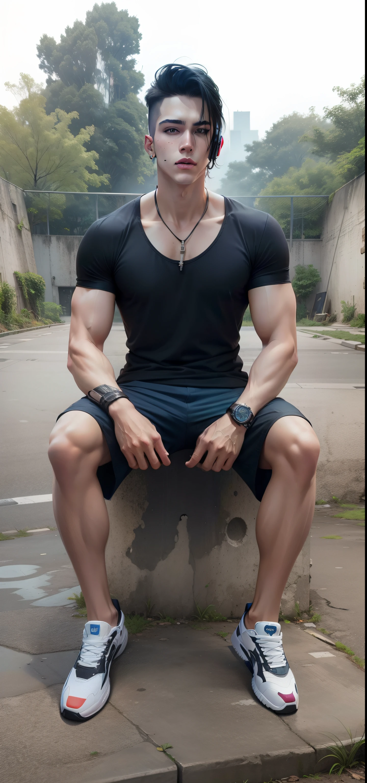 Change background cyberpunk handsome boy ,wite,Casual,Shoes