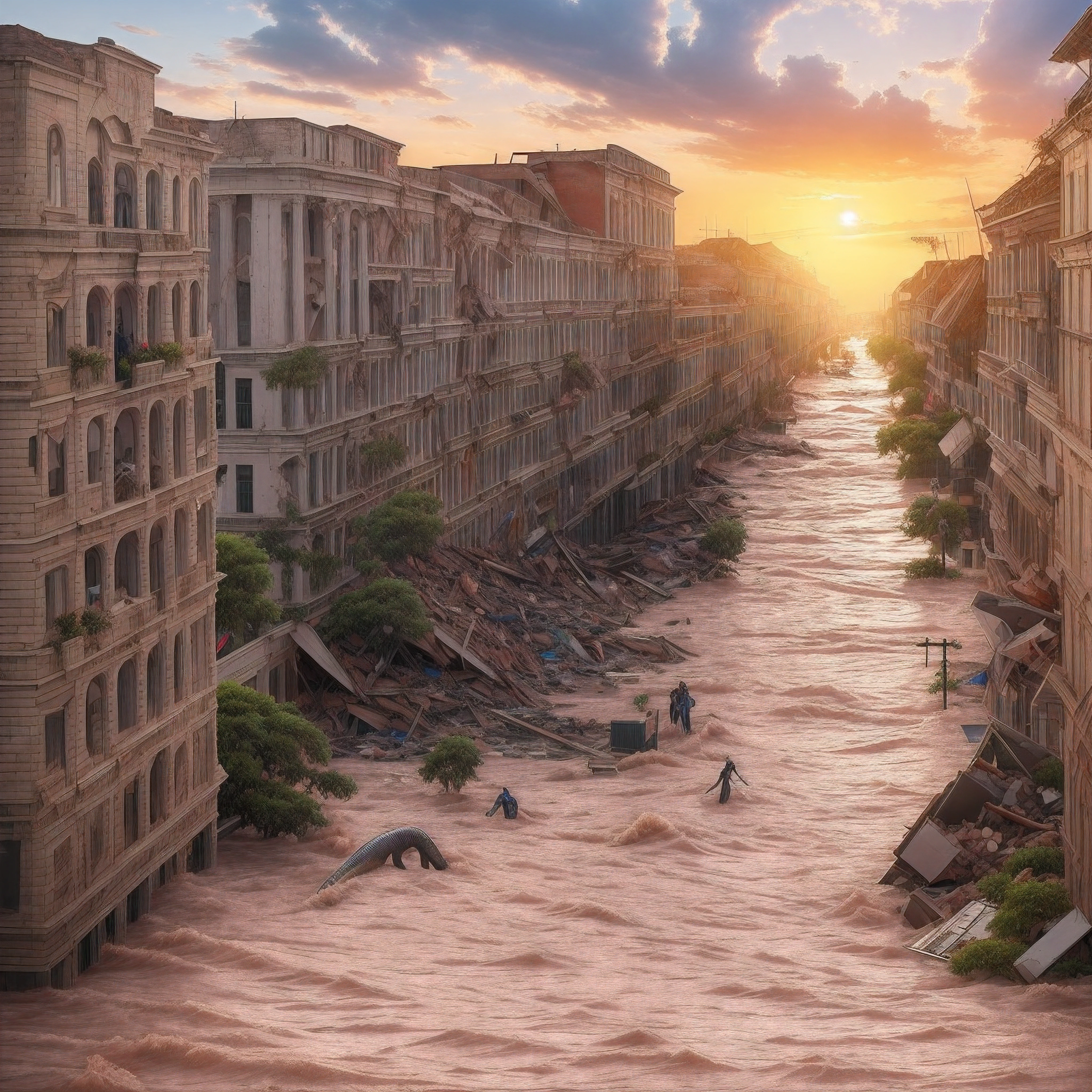 ((bestquality)), ((masterpiece)), ((Realistic)), wide shot, bara, daylight, At eye level, stunning, masterpiece :0.5 (Very detailed: 1.3), full entire body, 10 ,pink dress, broken, Serpent, Serpent, Women , Girls Destroy the City, flood, Building collapse, earthquake, Elephant trunk storm --auto