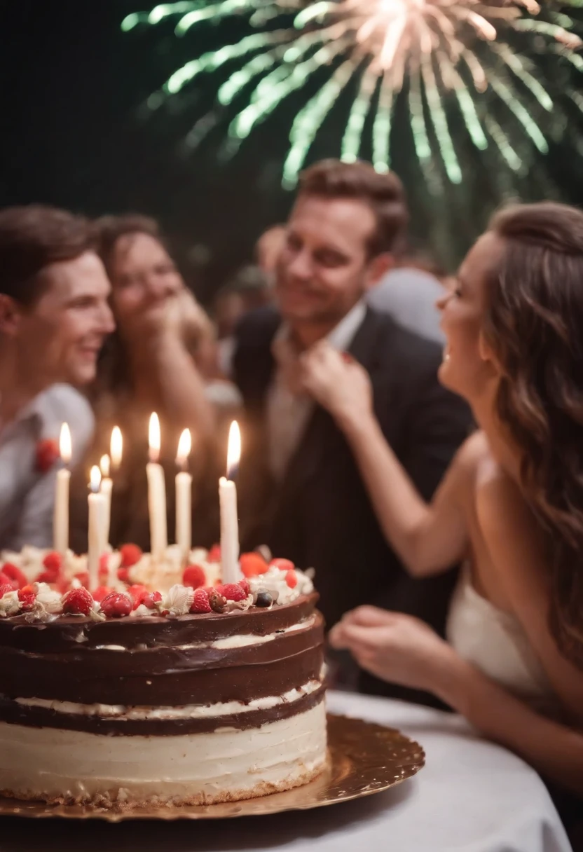 Capture candid moments of the party, ribbons, celebration, fireworks, cake, fun, joy