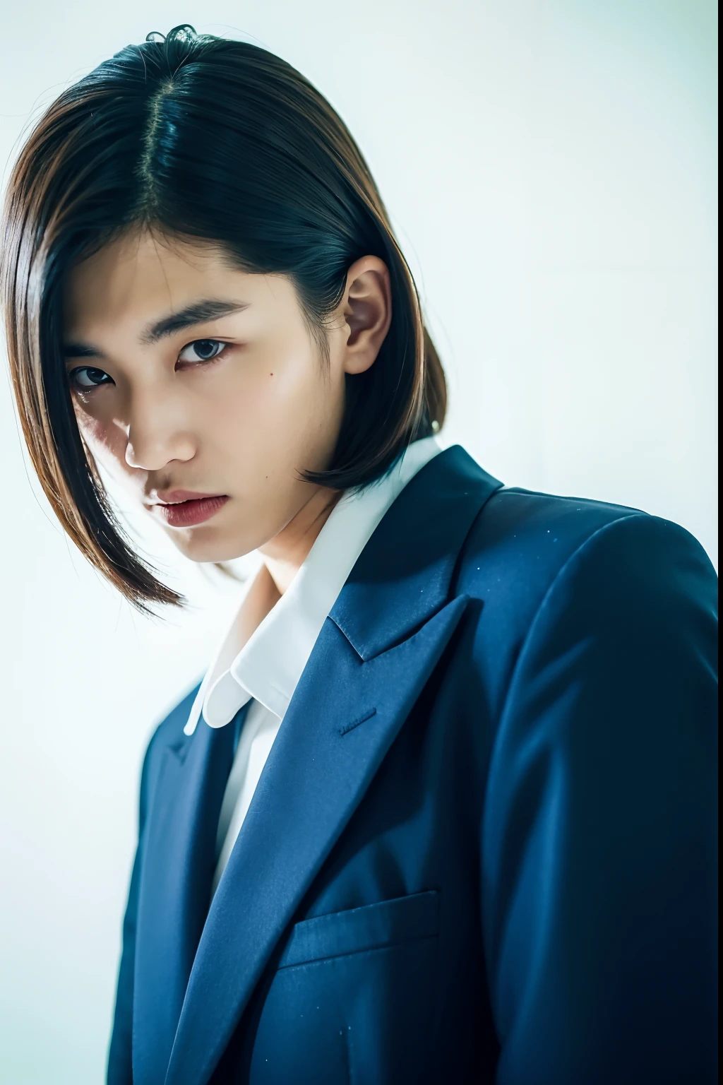 Top quality, one handsome Japanese man, 25 years old, dandy, wearing jackets, 35mm lens, f/1, cowboy shot, (white background: 1.3), on hotel lounge