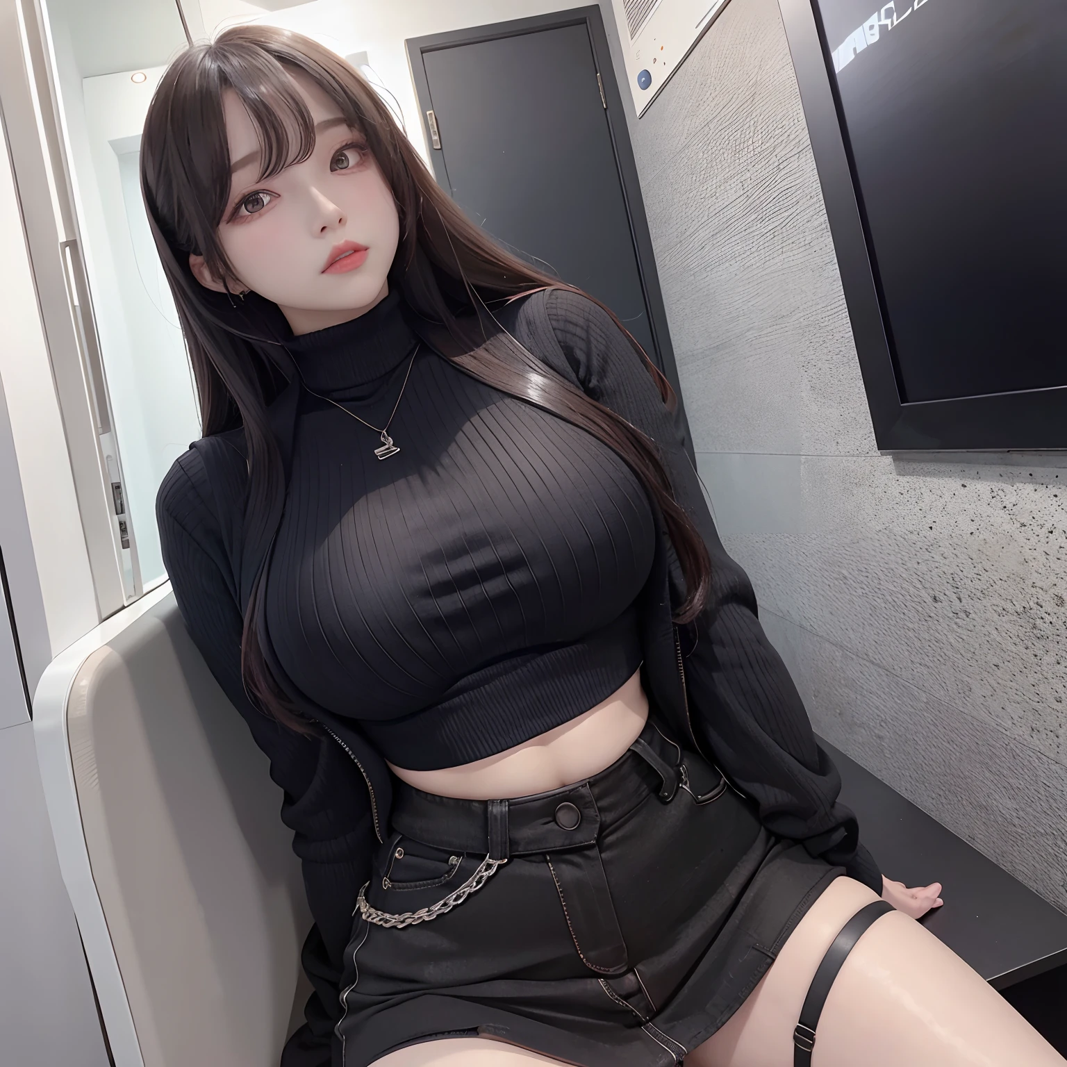 Black Mini Tight Skirt、thighs thighs thighs thighs、Beautiful face