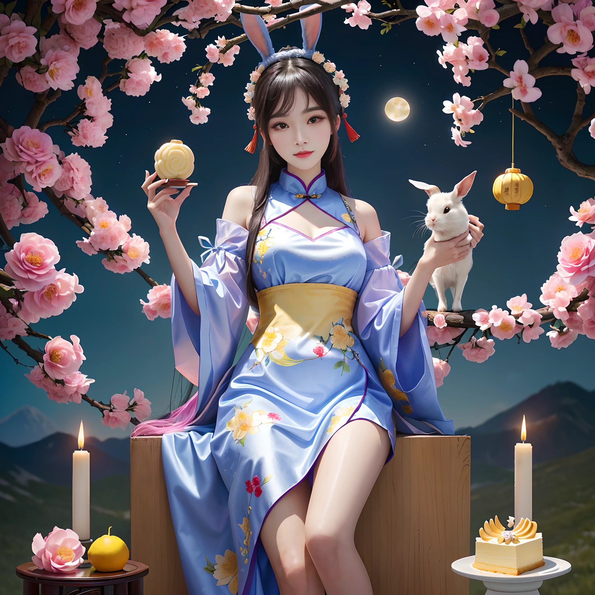 The Mid-Autumn Festival unique to China,Cake on a plate,There is a rabbit on it,Next to her was a mature woman,Chinese mythological figure Chang'e, Uptrend , 🌹🌹🌹🍓 🧚, 🍸🍋, Mooncakes in the shape of animals, shui mo hua, 9 k, 9K, Photo taken with Nikon D750, Photo taken with Nikon D 7 5 0, taken with canon 8 0 d, 💣 💥, miko,on the cake《Toy Story》Scaled-down version