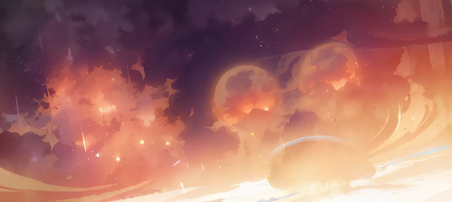 Expansive landscape photograph,(moon full:1.2),(meteors:0.9),(Starcloud:1.3),(Warm light source:1.2),(glowworm:1.2),lamp lights,Lots of purple and orange,Complicated details,Volumetriclighting,Realism,BREAK (tmasterpiece:1.2),(best qualtiy),8K,Ultra-detailed,(dynamic compositions:1.4),The is very detailed,Colorful details,(Irridescent color:1.2),(luminouslighting,Atmospheric lighting),dream magical,magical,(独奏:1.2),((best qualtiy)),((tmasterpiece)),(the detail:1.4),depth of fields,maximum definition and sharpness,perfectly proportions,Fluttering clouds,Wallpapers,
