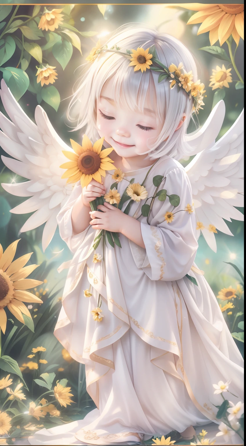 Blessings of Angels、Bright background、heart mark、tenderness、A smile、Gentle、Baby Angel、jugendstil、Sunflower smile