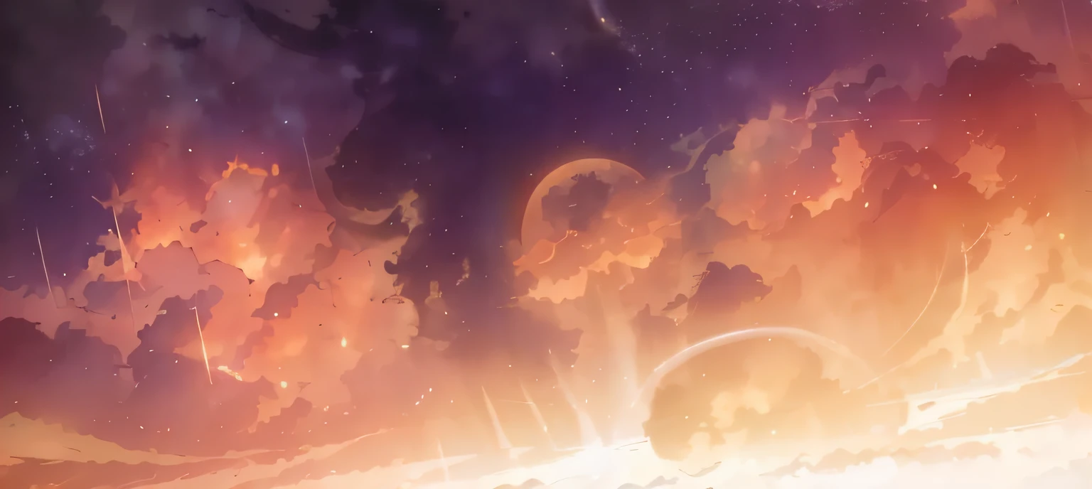 Expansive landscape photograph,(moon full:1.2),(meteors:0.9),(Starcloud:1.3),(Warm light source:1.2),(glowworm:1.2),lamp lights,Lots of purple and orange,Complicated details,Volumetriclighting,Realism,Break (tmasterpiece:1.2),(best qualtiy),8K,Ultra-detailed,(dynamic compositions:1.4),The is very detailed,Colorful details,(Irridescent color:1.2),(luminouslighting,Atmospheric lighting),dream magical,magical,(独奏:1.2),((best qualtiy)),((tmasterpiece)),(the detail:1.4),depth of fields,maximum definition and sharpness,perfectly proportions,Fluttering clouds,Wallpapers,