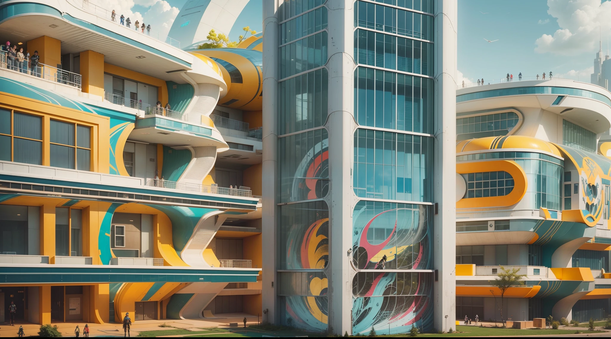 The best photo reminiscent of "bright rebellion academy". School buildings, futuristic buildings, possibilities and creativity, random kids with personalities, superpowers, psychic abilities, high definition, high quality, photorealism, unparalleled art, cutting edge technology, year 2100