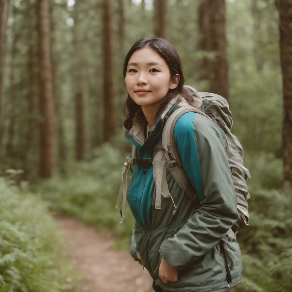 Hiker, in the style of kawaii aesthetic, helios 44-2 58mm f/2, asian-inspired, soft yet vibrant