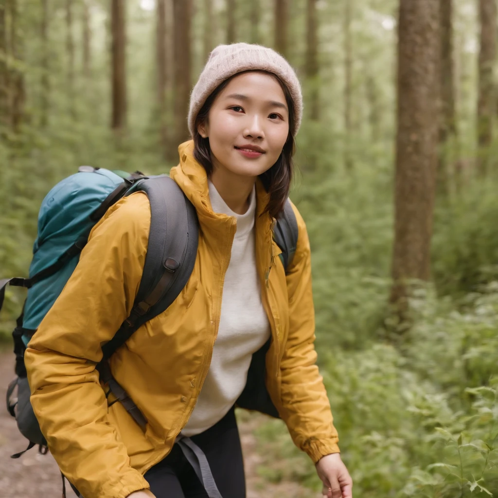 Hiker, in the style of kawaii aesthetic, helios 44-2 58mm f/2, asian-inspired, soft yet vibrant