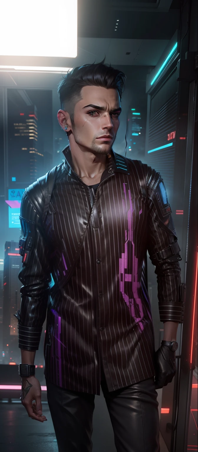 Change background cyberpunk handsome boy, realistic face, 8k ultra realistic