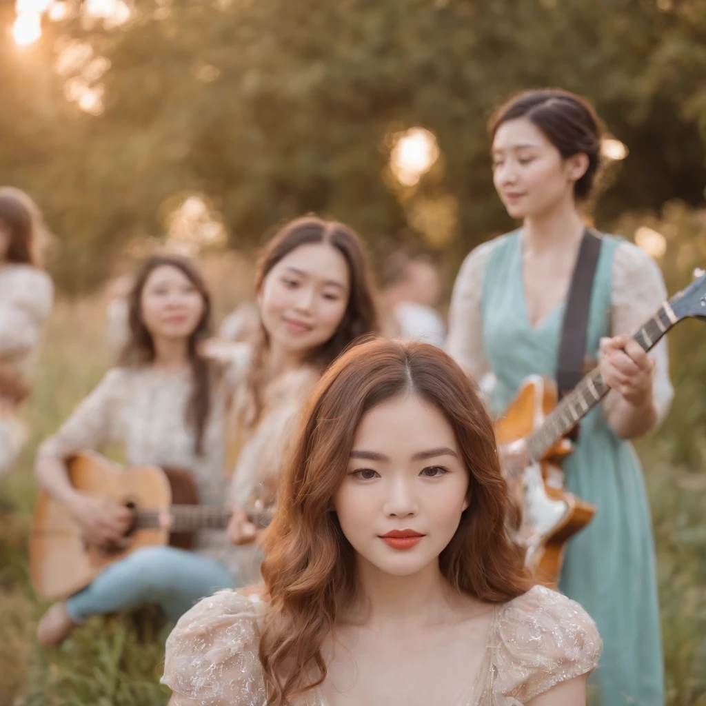 Musicians, in the style of kawaii aesthetic, helios 44-2 58mm f/2, asian-inspired, soft yet vibrant