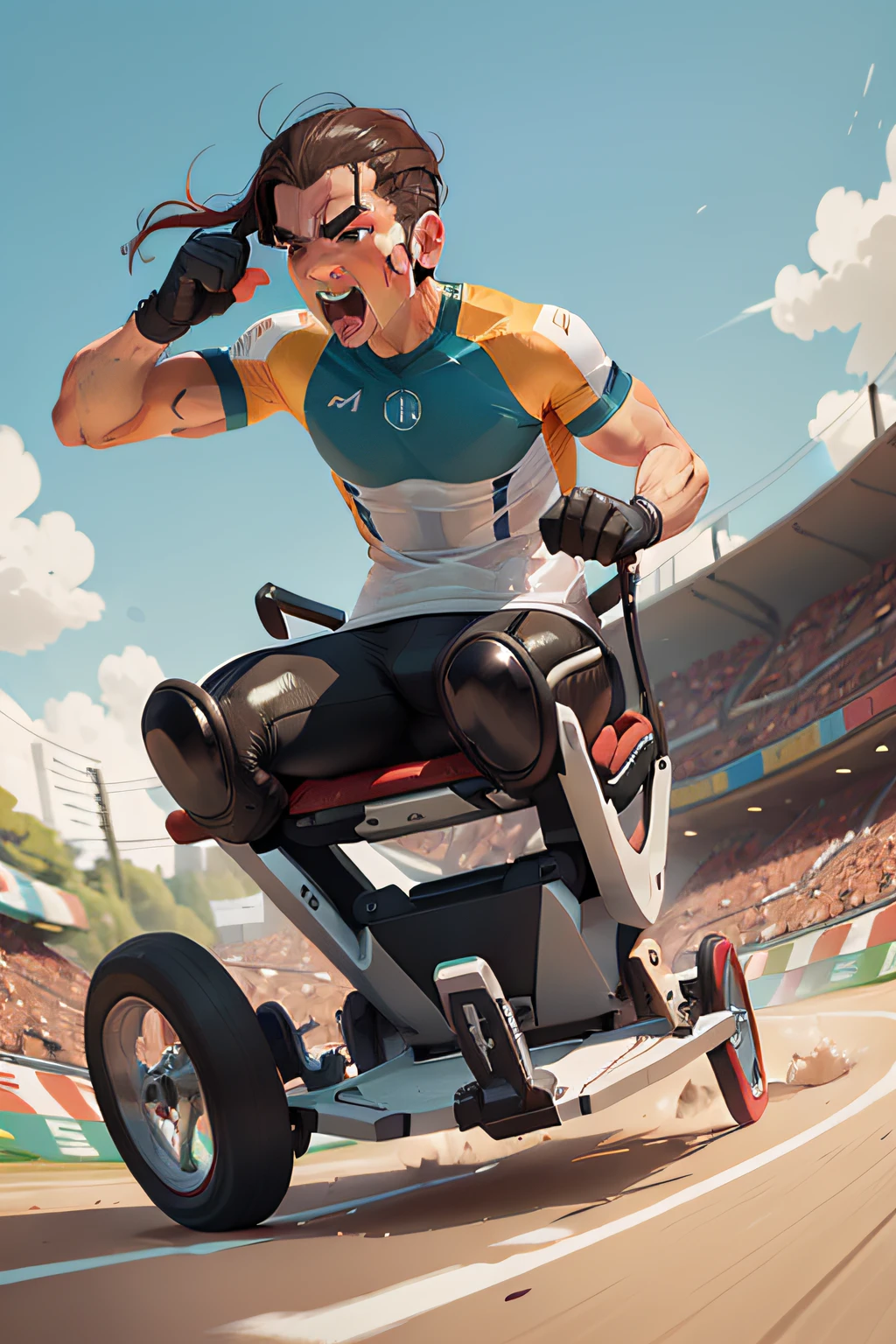 arte minimalista pop, Paraplegic athlete, sensation of movement, pessoas em uma corrida, capture the action, dynamic lines, atmosfera energica, poucos detalhes, velocidade da cena