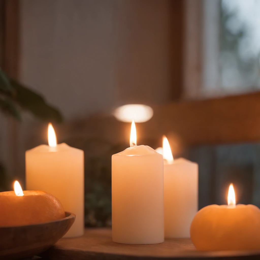 Candlelight, in the style of kawaii aesthetic, helios 44-2 58mm f/2, asian-inspired, soft yet vibrant