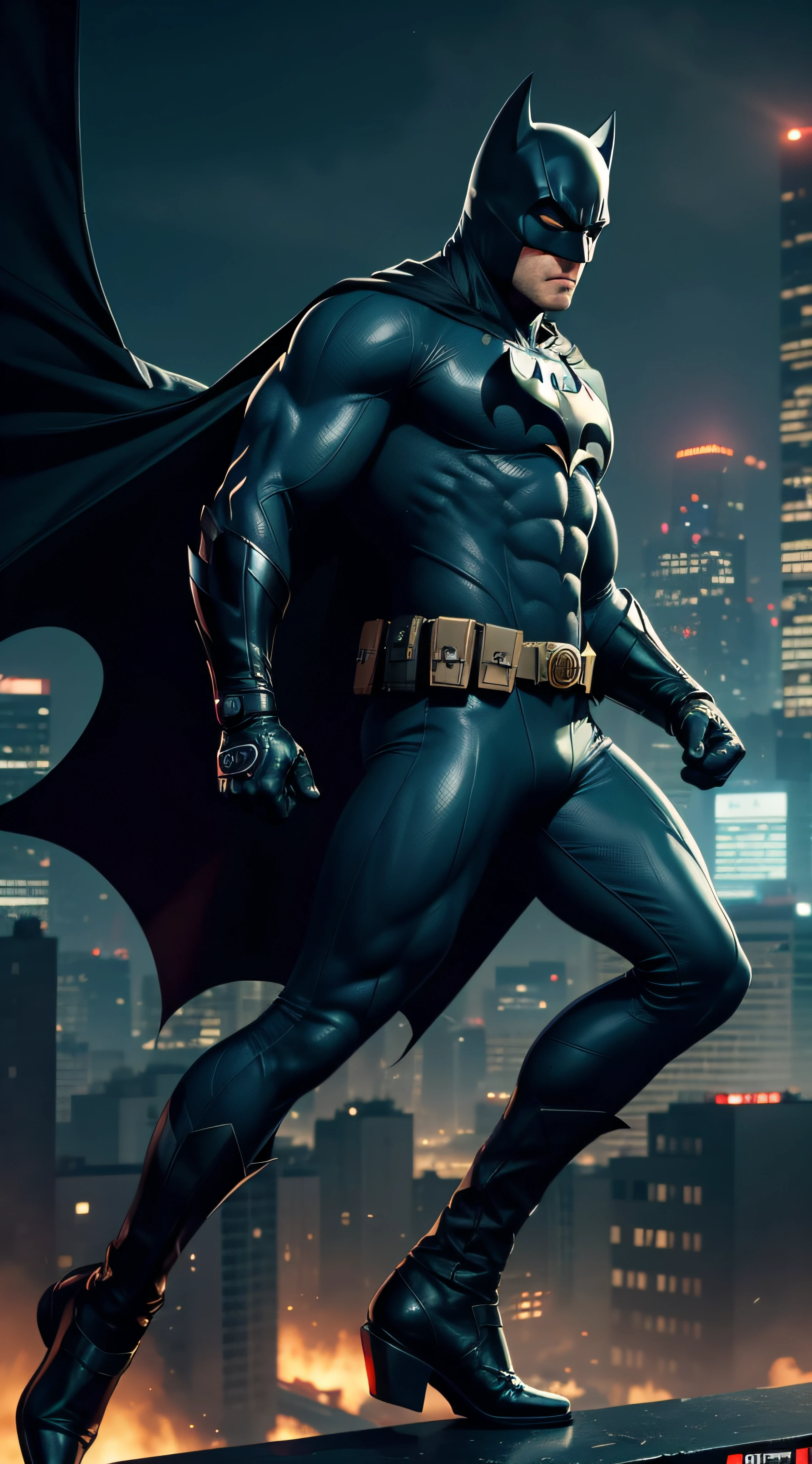 (best quality, highest:1.2), ultra-detailed, realistic:1.37, 3D animation, batman, super car, action-packed, heroic, nighttime, shiny metallic body, sleek design, dynamic movement, detailed perfect body, detailed beautiful body, cityscape backdrop, intense lighting, moody atmosphere, comic book style, vibrant colors, contrast, dramatic poses, laser eyes, cape flowing in the wind, explosions and special effects, ominous shadows, gritty urban environment, gadget-filled belt, masked vigilante, badass attitude, futuristic technology, fast-paced motion, high-tech gadgets, foreboding rooftop scene, iconic bat symbol, adrenaline-fueled chase scene, high-octane adventure, wings spread wide, superheroes maneuvers, thrilling adrenaline rush, crime-fighting sensation, imposing presence, incredible superpowers, mysterious persona, classic superhero, vivid and crisp visuals, attention-grabbing aesthetics, astonishing attention to detail, grand and epic spectacle