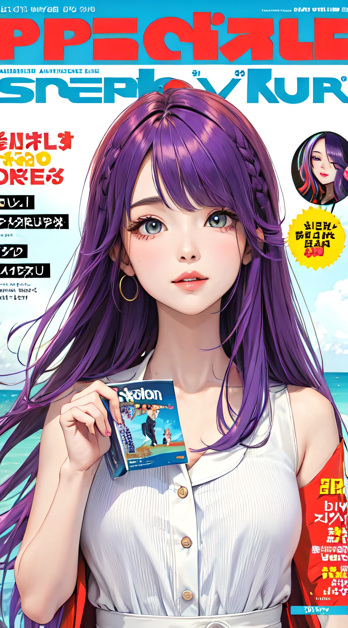 masterpiece, best quality, spring outfit, colorful hair, outdoor, magazine cover ,upper body,