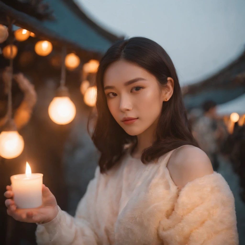 Market, neopop Candlelight, in the style of kawaii aesthetic, helios 44-2 58mm f/2, asian-inspired, soft yet vibrant