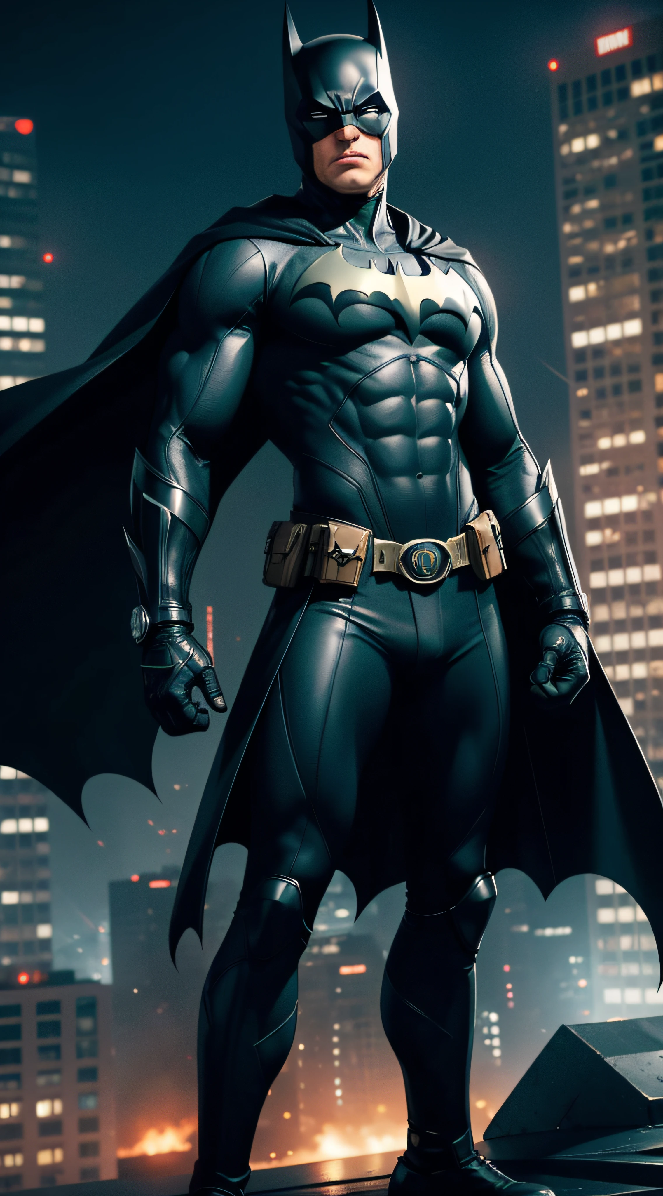 (best quality, highest:1.2), ultra-detailed, realistic:1.37, 3D animation, batman, super car, action-packed, heroic, nighttime, shiny metallic body, sleek design, dynamic movement, detailed perfect body, detailed beautiful body, cityscape backdrop, intense lighting, moody atmosphere, comic book style, vibrant colors, contrast, dramatic poses, laser eyes, cape flowing in the wind, explosions and special effects, ominous shadows, gritty urban environment, gadget-filled belt, masked vigilante, badass attitude, futuristic technology, fast-paced motion, high-tech gadgets, foreboding rooftop scene, iconic bat symbol, adrenaline-fueled chase scene, high-octane adventure, wings spread wide, superheroes maneuvers, thrilling adrenaline rush, crime-fighting sensation, imposing presence, incredible superpowers, mysterious persona, classic superhero, vivid and crisp visuals, attention-grabbing aesthetics, astonishing attention to detail, grand and epic spectacle