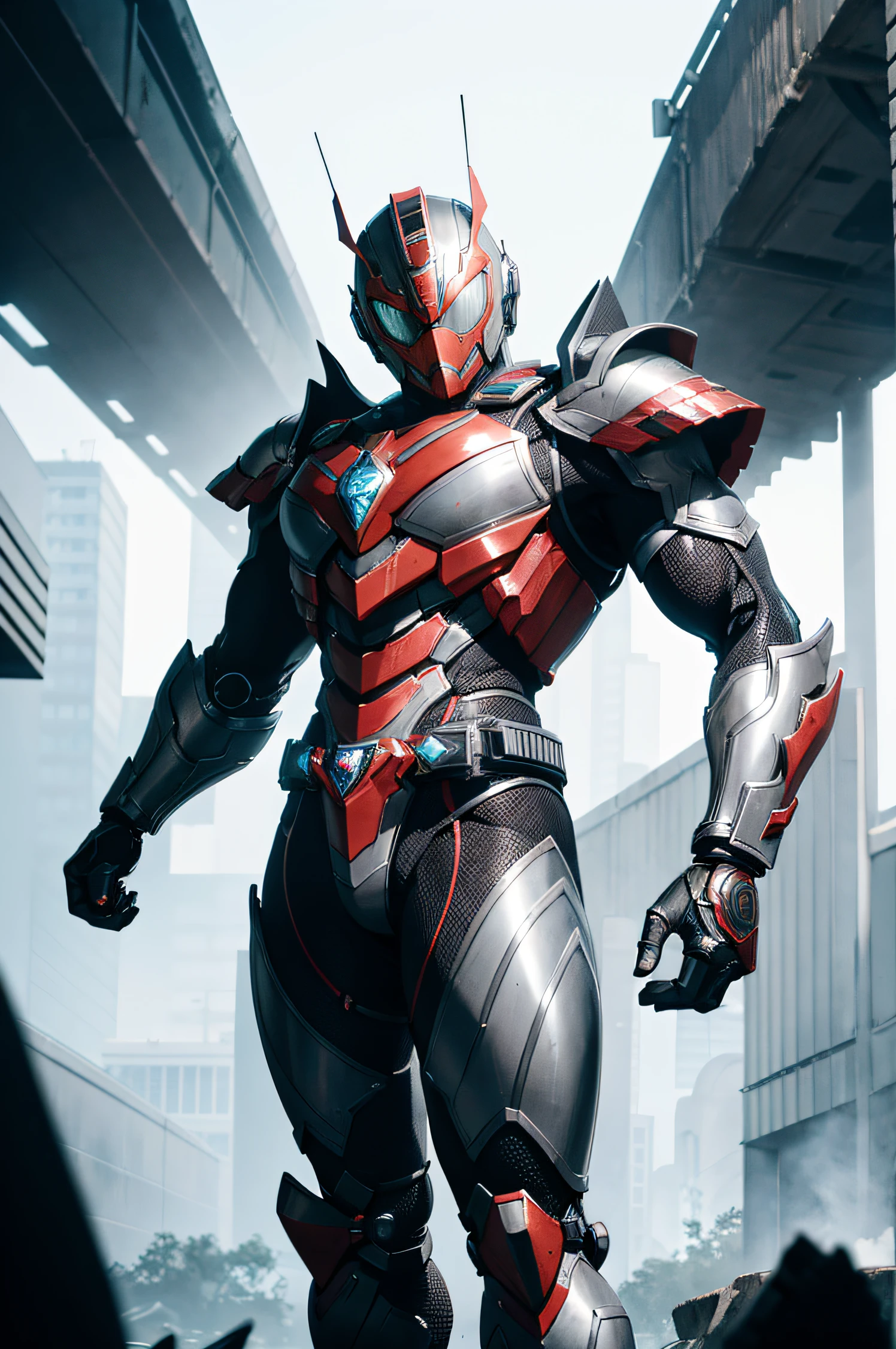 1 kamen rider, armor, mechanical, male, full armor, mosquito, superhero, muscular, heavy metal, mechanical marvel, guardian, grey, dark hero, anti hero, violent, bloody, absurdres, high resolution, ultrasharp, 8k, masterpiece