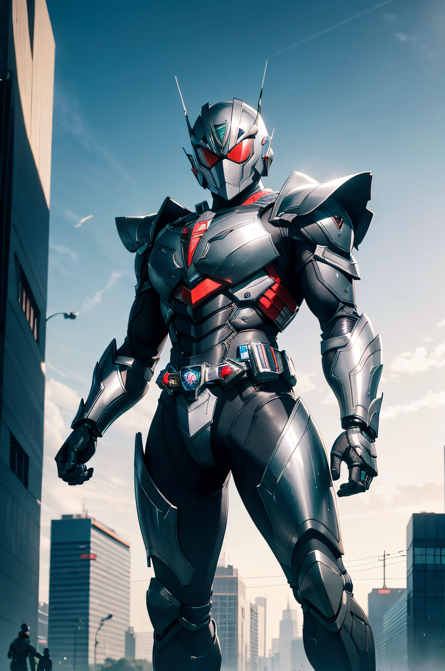 1 kamen rider, armor, mechanical, male, full armor, mosquito, superhero, muscular, heavy metal, mechanical marvel, guardian, grey, dark hero, anti hero, violent, bloody, absurdres, high resolution, ultrasharp, 8k, masterpiece