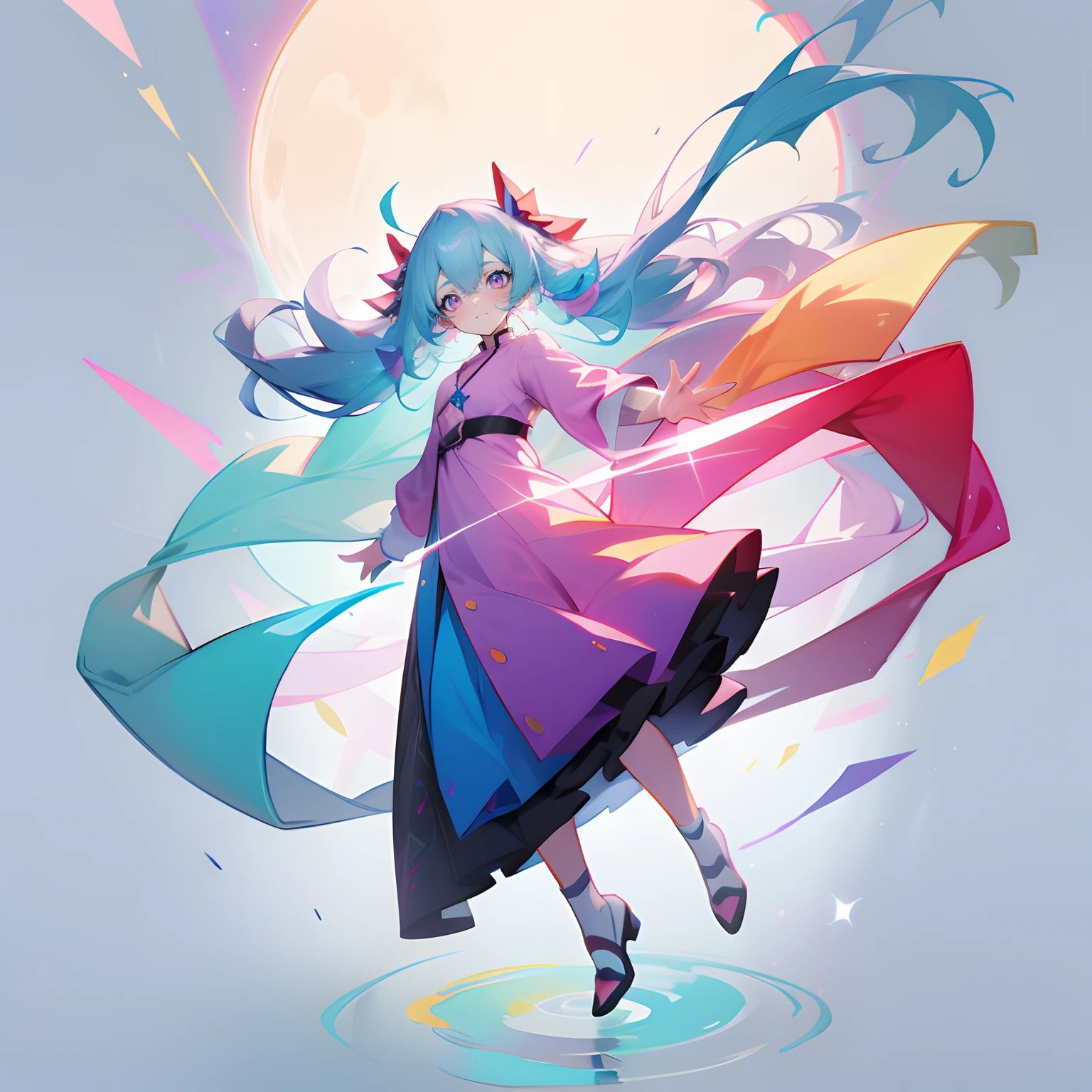 Women with telekinesis.fullbody image、without background、The whole body is dressed in colorful clothes、Bilibili、Hold hands、floating