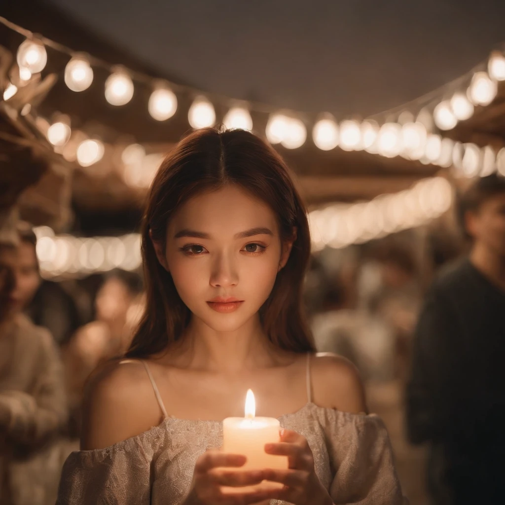 Market, neopop Candlelight, in the style of kawaii aesthetic, helios 44-2 58mm f/2, asian-inspired, soft yet vibrant