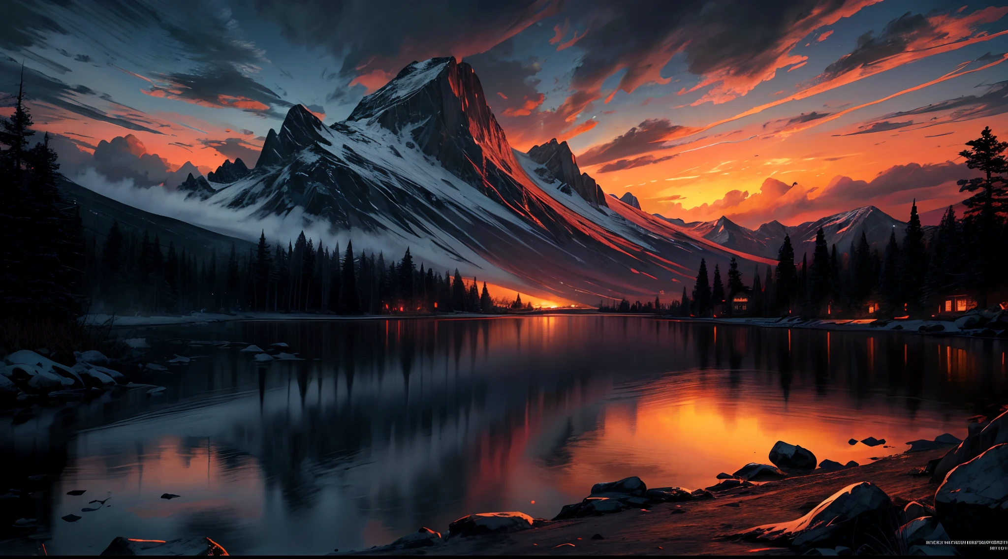 official art, unity 8k wallpaper, ultra detailed, beautiful and aesthetic, masterpiece, best quality, atmospheric, A dramatic sunset over a mountain range, Monochromatic, Radial, dappled,