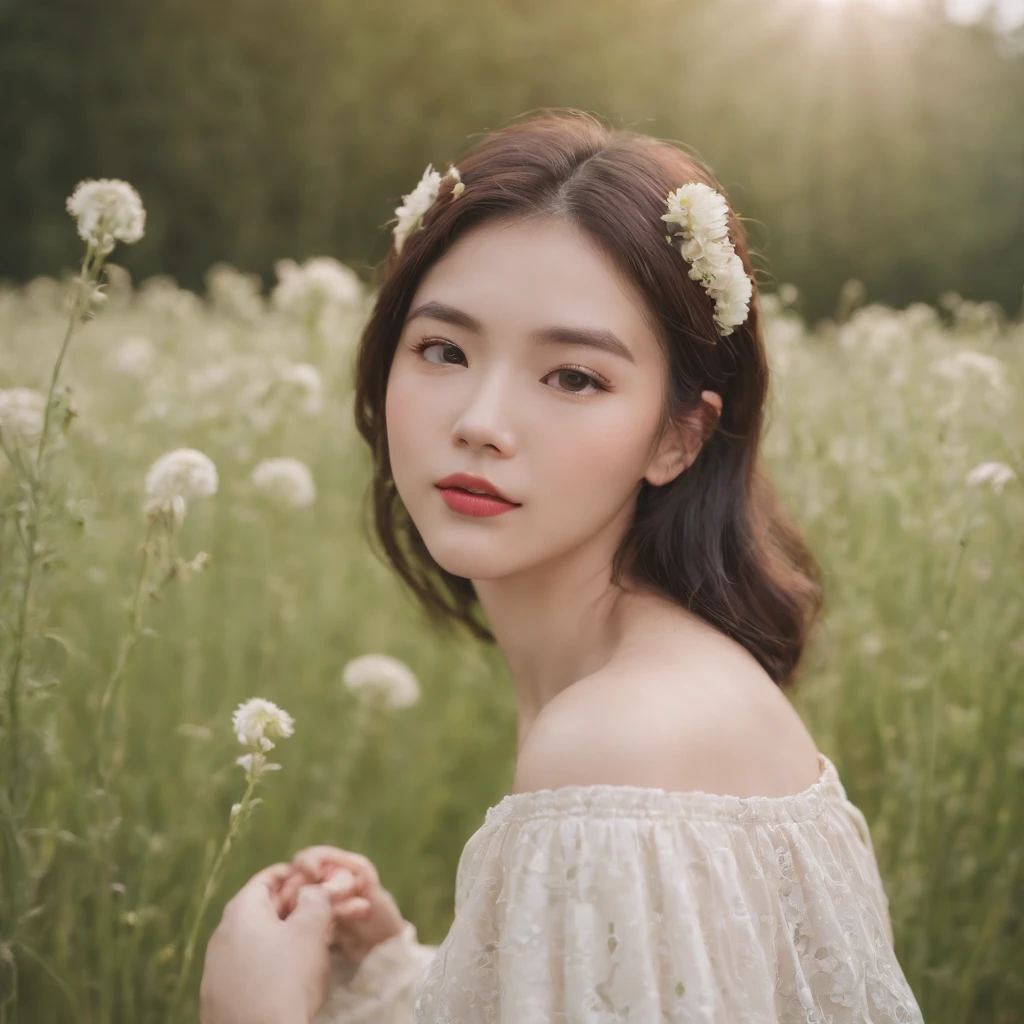 Market, neopop Meadows, in the style of kawaii aesthetic, helios 44-2 58mm f/2, asian-inspired, soft yet vibrant elegant posture