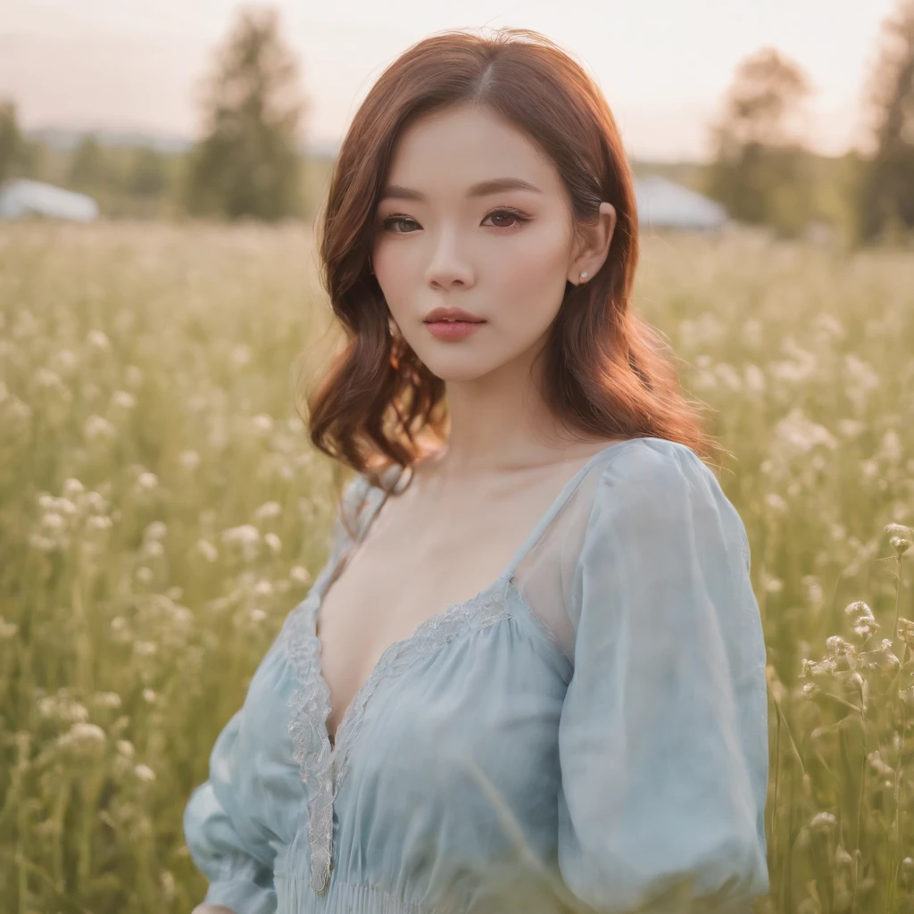 Market, neopop Meadows, in the style of kawaii aesthetic, helios 44-2 58mm f/2, asian-inspired, soft yet vibrant elegant posture