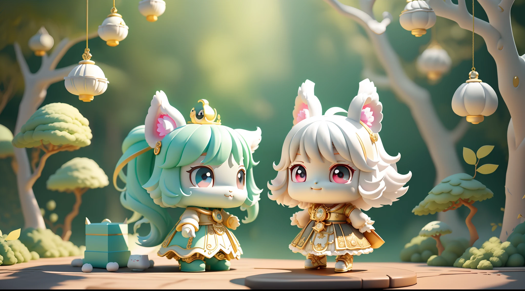 (A cute smiling girl),Different colored eyes remind necklace、tchibi、adorable and fluffy、Logo design、comic strip、movie light effect、Attractive 3D Vector Art、Cute and Quirky Fantasy Art、bokeh dof、handpainted、digitial painting、Soft lighting、Isometric style、4K 分辨率、photo realistic render、highly detailed cleaning、Vector image、realistic masterpiece、professional photoshooting、simple space background、flat white background、 isometry、vibrant vector、at a forest。
