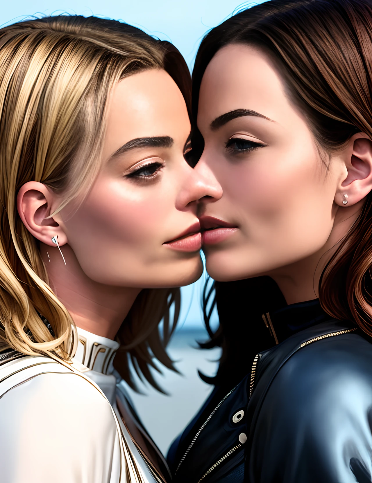 Margot Robbie kissing a clone version of herself. Realistic