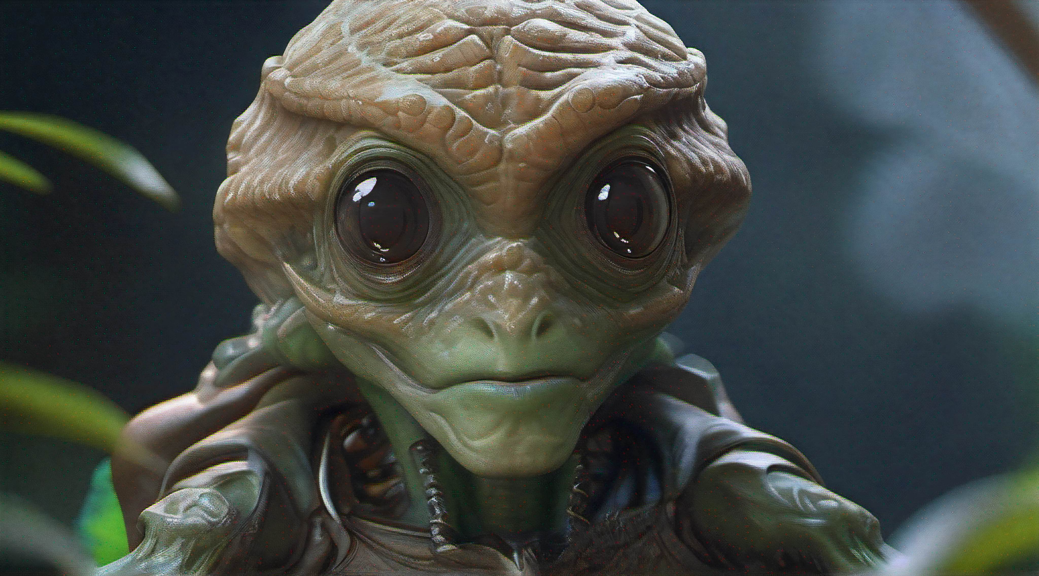 Photo, Best Quality, Masterpiece, Detail: 1.4, Alien Visitor in the Jungle, Big Expressive Cute Eyes, Full Body, Highly Detailed, Extremely Detailed Anatomy, Delicate Detail, Sharp Quality, Ultra Realistic, Hyper Realistic, Surrealism, Dark Art, Cinematic, 64k , Still from Steven Spielberg's epic film, sharp focus, ArtStation Hyperrealism Painting Concept art Detailed character design, masterpiece, realism, vibrant colors, uhd, perfect composition, beautiful, detailed, complex, insanely detailed octane visualization of trends on artstation, photorealism, watercolor , artstation trend