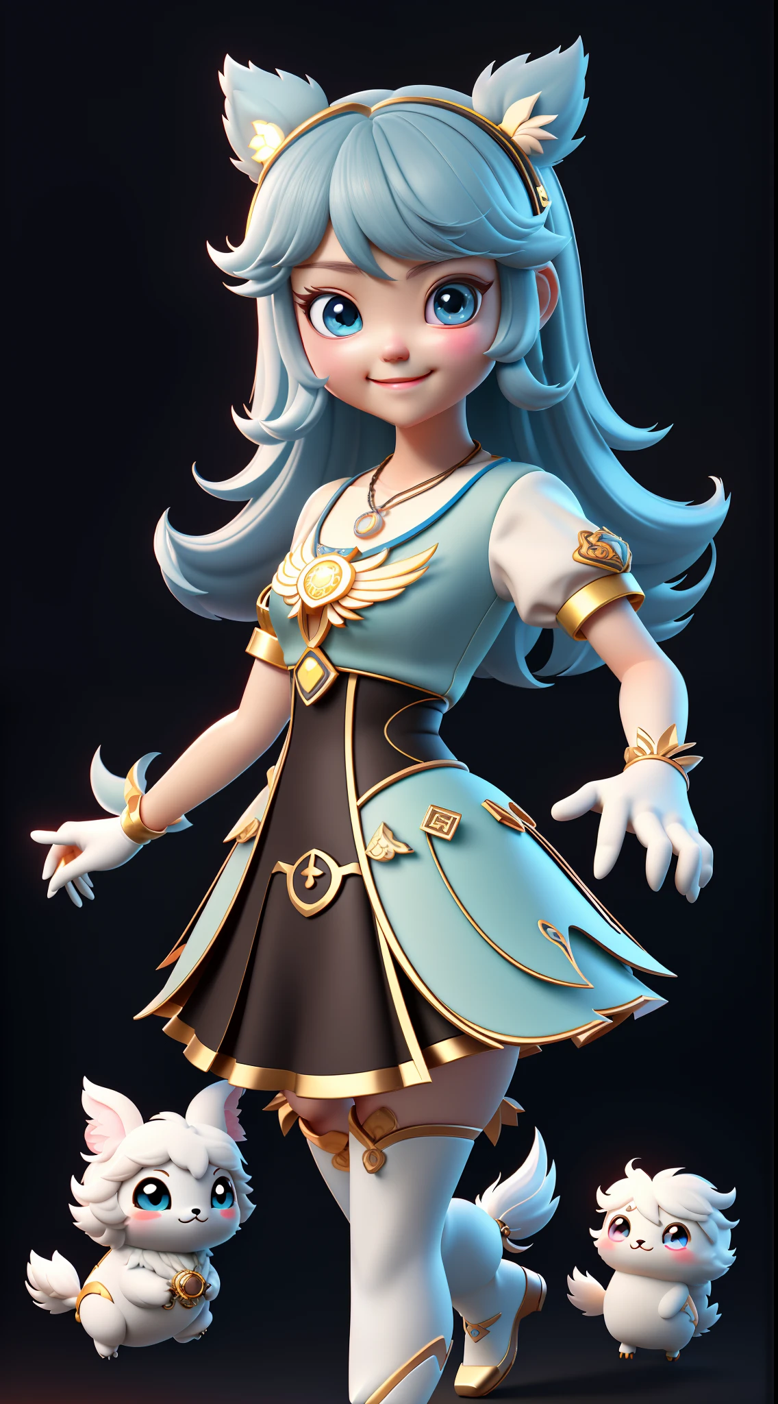 （A cute smiling girl），Different colored eyes remind necklace、tchibi、adorable and fluffy、Logo design、comic strip、movie light effect、Attractive 3D Vector Art、Cute and Quirky Fantasy Art、bokeh dof、handpainted、digitial painting、Soft lighting、Isometric style、4K 分辨率、photo realistic render、highly detailed cleaning、Vector image、realistic masterpiece、professional photoshooting、simple space background、flat white background、 isometry、vibrant vector、at a forest。