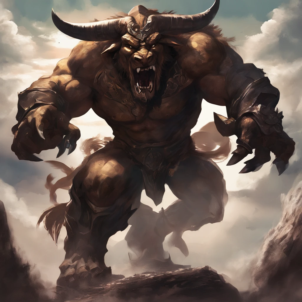 (A black minotaur monster that fell to the ground:1.2)，Painful expression，(The minotaur raised its head and roared into the sky:2)，funk，shudder，The current spreads around，Medieval landscape，Fantastical，4K，best qualtiy，primitive，（(Ultra-detailed and high-precision details))，Power Hero & Magic 3，Fantastical，The background is the canyon plain，The scene is impressive，(Struggling in pain:1.8),break one's heart，Pained and uncomfortable expressions，a color