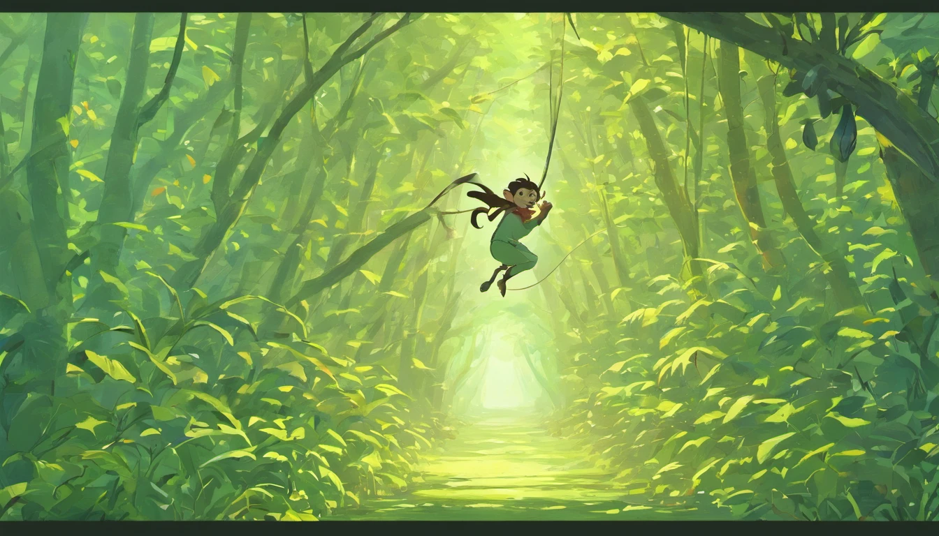 (bellow)(Turn into a monkey)(Fly into a primeval forest)(Swinging vines)(Chuangfei passes by a monkey eating bananas)(bellow)(Turn into a monkey)(Fly into a primeval forest)(Swinging vines)(Chuangfei passes by a monkey eating bananas)(bellow)(Turn into a monkey)(Fly into the virgin forest to swing the vines)