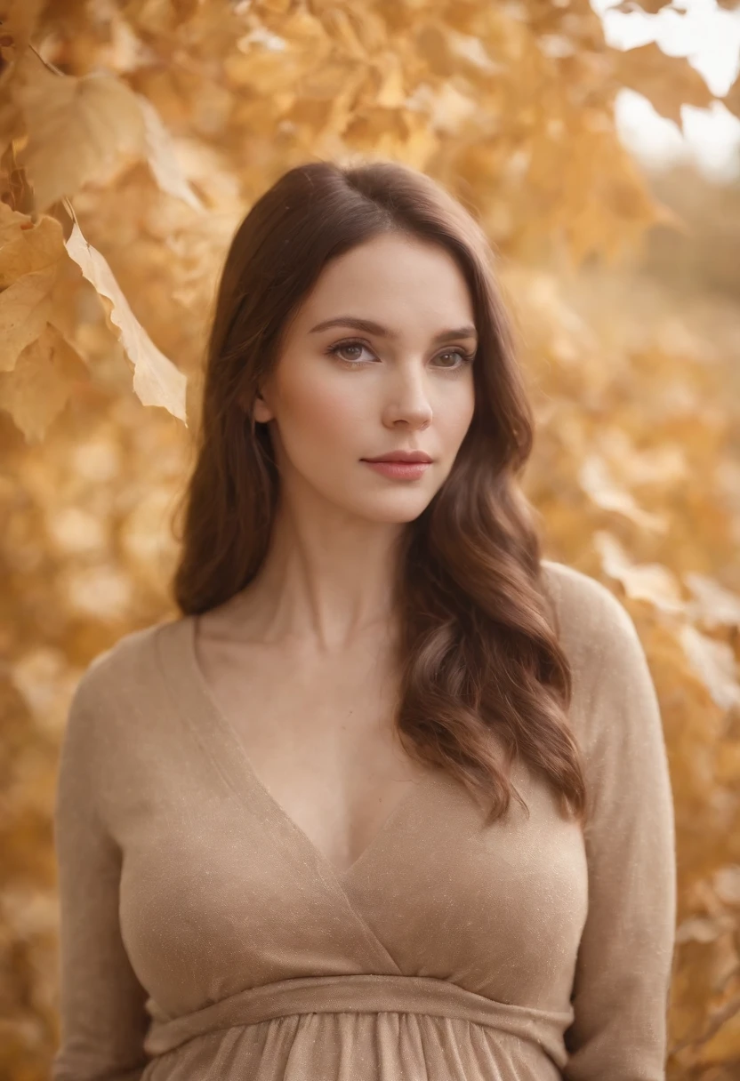 pregnant woman, autumn,in the style of dark beige and beige, grid-based, highly textured, soft, photo taken with provia, folk/naïve