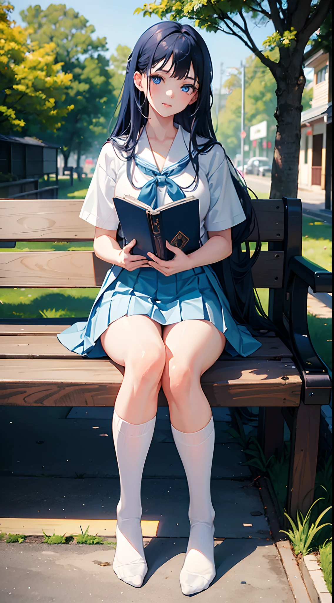 8K分辨率、Ultra-detailed CG footage、1girl in, (Sitting on the grass leaning against a tree, Reading a book, Knees together, Feet apart, up skirt, (hairy:1.1), (Pubic hair:1.1), (view from front, low angles), Onepiece, Detailed, morning, Sunrise, High resolution, ultra-quality, Super masterpiece, Colored leaves,